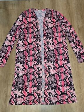 Revamped Pink Black Snake-Print Open Cardigan